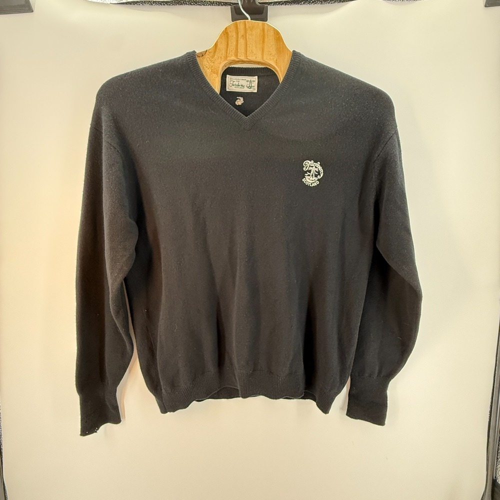 Turnbury‎ Scotland Black SWEATER Extra Fine NEW WOOL VNeck MENS Regular Golf